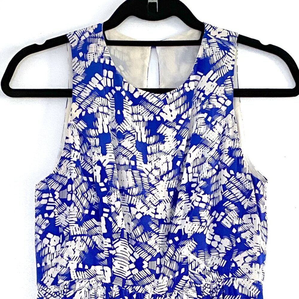 White & Cobalt Blue Sleeveless, Lightweight Shosanna Dress with POCKETS!